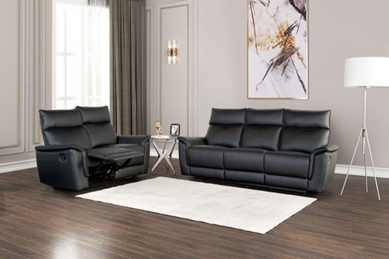 Picture of Genuine Leather Manual Reclining Black Sofa