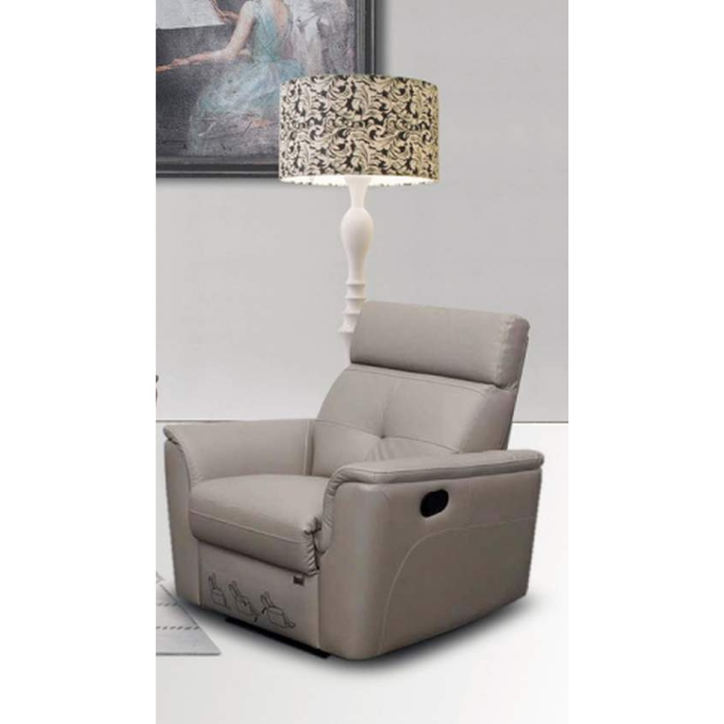 Picture of Top grain Genuine Leather Manual Recliner Light Grey Chair