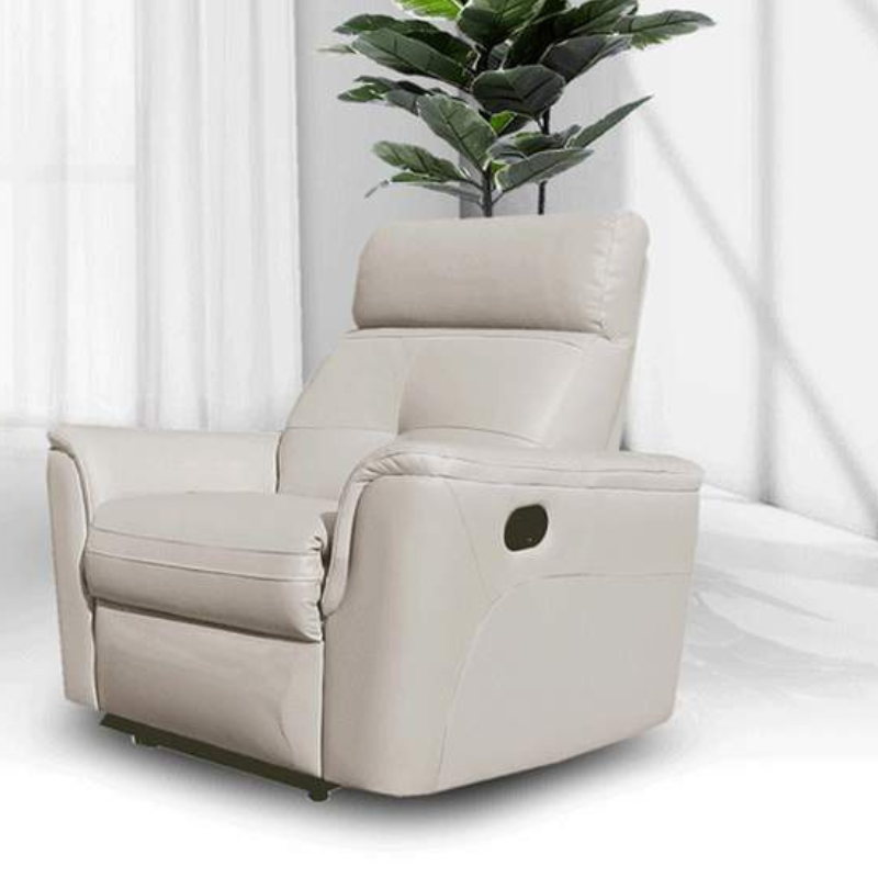 Picture of Top grain Genuine Leather Manual Recliner White Chair