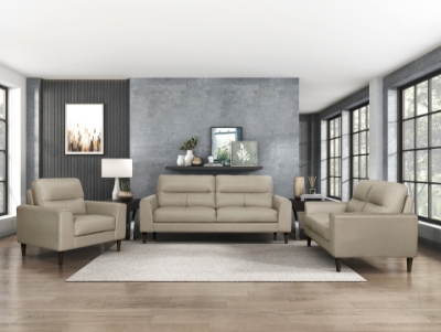 Show details for Genuine Leather Latte Sofa, Loveseat, Chair Picture of Genuine Leather Latte Sofa, Loveseat, Chair