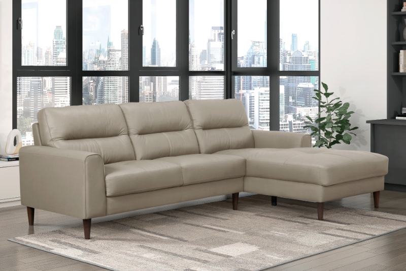 Picture of Genuine Leather Latte Sectional with Right Chaise