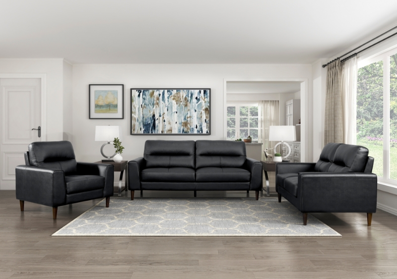 Picture of Genuine Leather Black Sofa, Loveseat, Chair