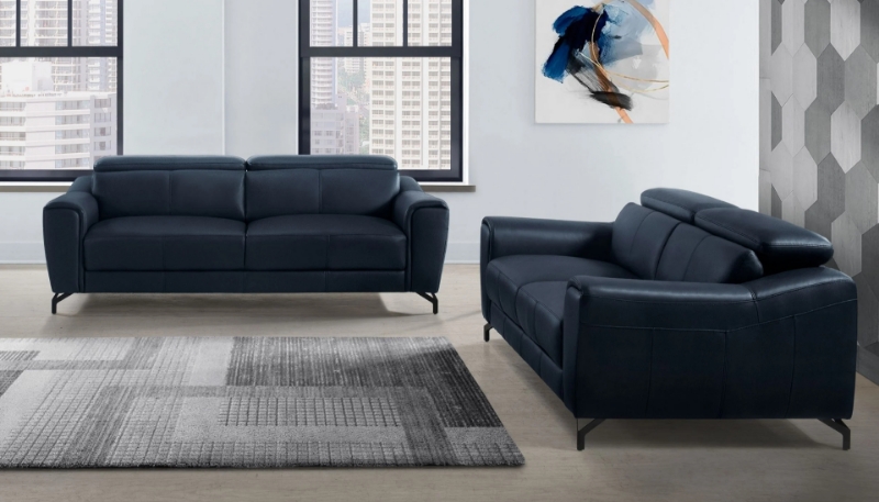 Picture of Genuine Leather Navy Blue Sofa and Loveseat