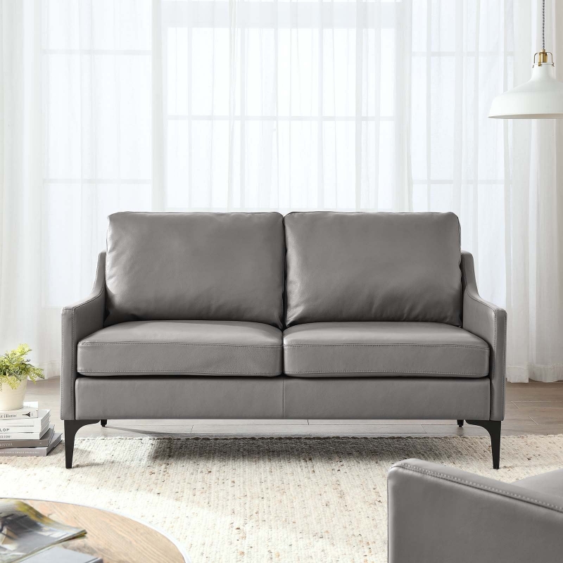 Picture of Genuine Leather Grey Loveseat