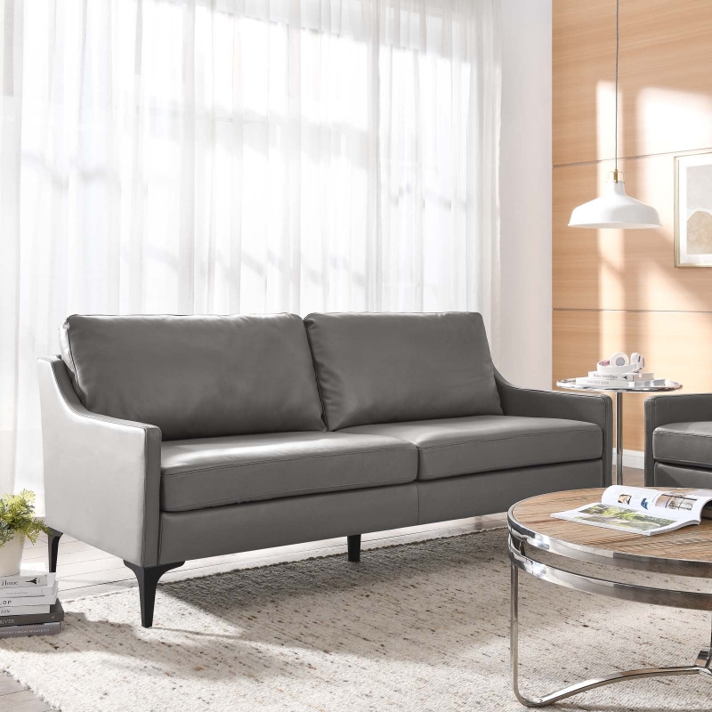 Picture of Genuine Leather Grey Sofa, Loveseat and Chair