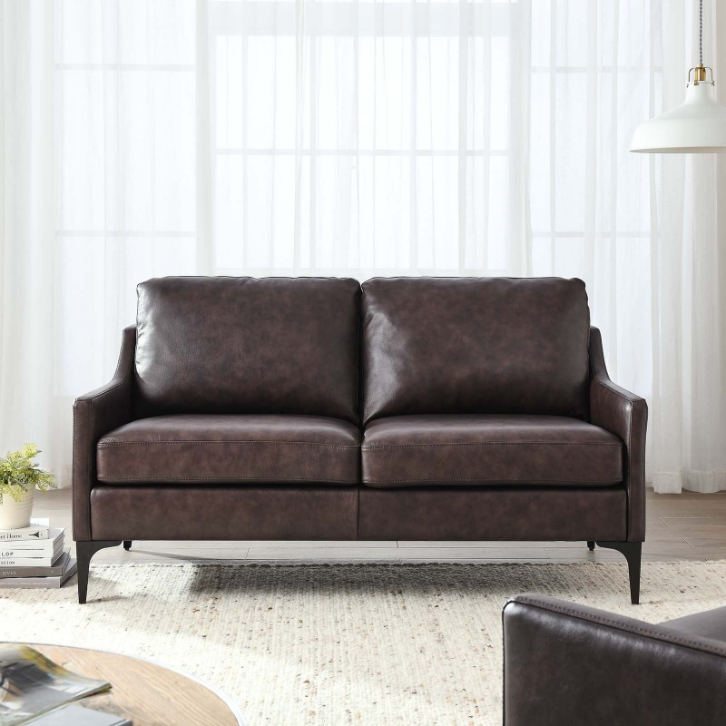 Picture of Genuine Leather Brown Loveseat