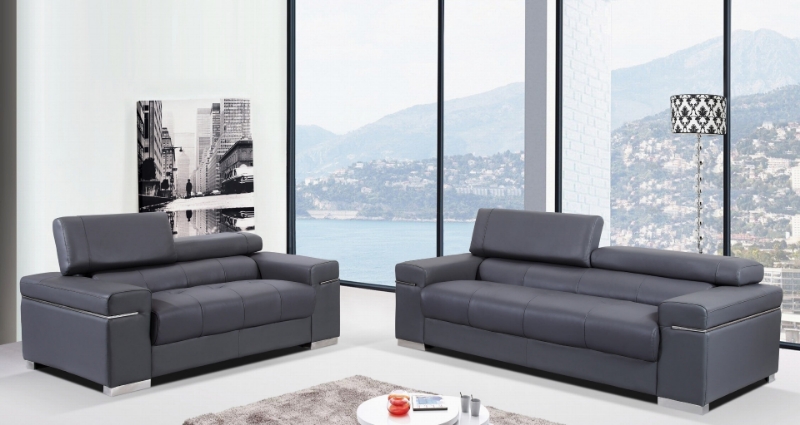 Picture of Genuine Leather Grey Sofa and Loveseat