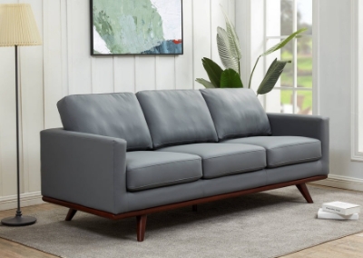 Show details for Wood Base Leather Full Size Grey Sofa Picture of Wood Base Leather Full Size Grey Sofa