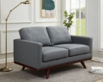 Picture of Wood Base Leather Grey Loveseat