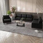 Picture of Wood Base Leather Black Sofa, Loveseat and Chair