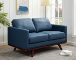 Picture of Wood Base Leather Navy Blue Loveseat