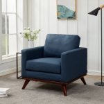 Picture of Leather Accent Arm Navy Blue Chair With Birch Wood Base