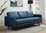 Picture of Wood Base Leather Full Size Navy Blue Sofa