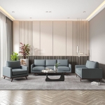 Picture of Wood Base Leather Grey Loveseat