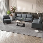 Picture of Leather Accent Arm Grey Chair With Birch Wood Base