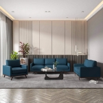 Picture of Wood Base Leather Navy Blue Loveseat