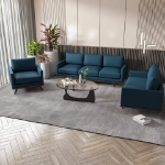Picture of Wood Base Leather Navy Blue Loveseat