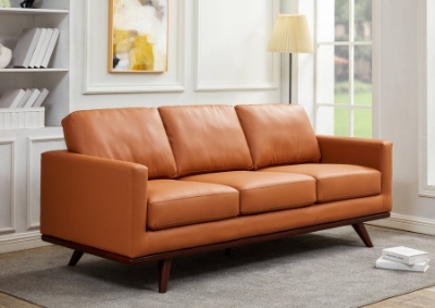 Show details for Wood Base Leather Full Size Cognac Tan Sofa Picture of Wood Base Leather Full Size Cognac Tan Sofa