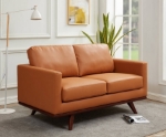 Picture of Wood Base Leather Cognac Tan Loveseat
