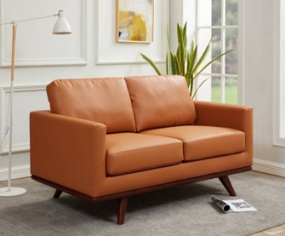 Show details for Wood Base Leather Cognac Tan Loveseat Picture of Wood Base Leather Cognac Tan Loveseat
