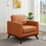 Picture of Leather Accent Arm Cognac Tan Chair With Birch Wood Base