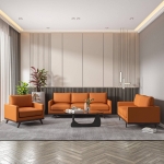 Picture of Wood Base Leather Full Size Cognac Tan Sofa