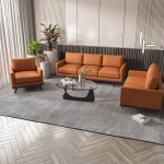 Picture of Leather Accent Arm Cognac Tan Chair With Birch Wood Base