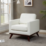 Picture of Leather Accent Arm White Chair With Birch Wood Base
