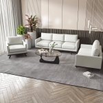 Picture of Wood Base Leather White Sofa, Loveseat and Chair