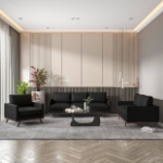 Picture of Wood Base Leather Black Loveseat