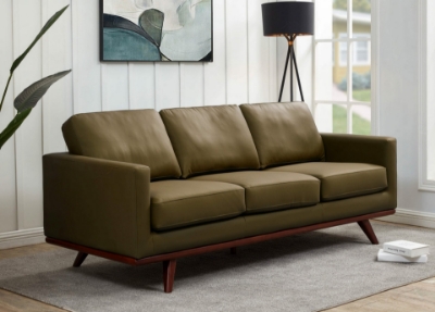 Show details for Wood Base Leather Full Size Green Sofa Picture of Wood Base Leather Full Size Green Sofa