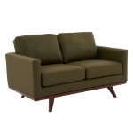Picture of Wood Base Leather Green Loveseat