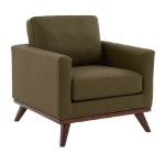 Picture of Leather Accent Arm Green Chair With Birch Wood Base