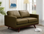 Picture of Wood Base Leather Green Sofa, Loveseat and Chair