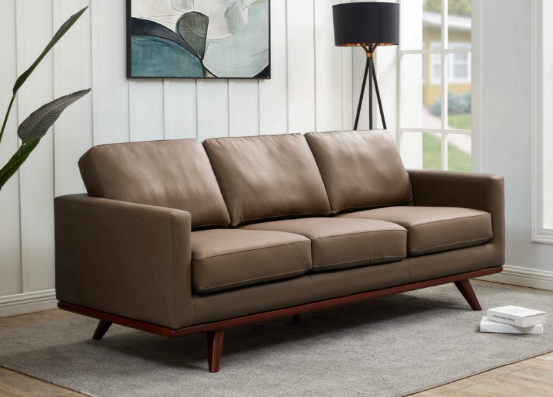 Picture of Taupe, Black, Grey, Navy Blue, Cognac Tan, White, Green Wood Base Leather Full Size Sofa