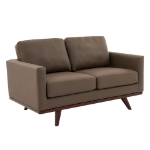Picture of Wood Base Leather Taupe Loveseat