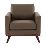 Picture of Genuine Leather Taupe, Black, Grey, Navy Blue, Cognac Tan, White, Green Leather Accent Arm Chair With Birch Wood Base