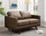 Picture of Wood Base Leather Taupe Sofa, Loveseat and Chair