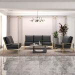 Picture of Gold/Silver Frame Leather Full Size Black Sofa, Loveseat and Chair