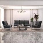 Picture of Gold/Silver Frame Leather Full Size Black Sofa, Loveseat and Chair