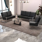 Picture of Gold/Silver Frame Leather Full Size Black Sofa, Loveseat and Chair