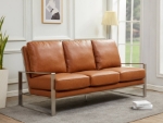 Picture of Gold/Silver Frame Leather Full Size Cognac Tan Sofa