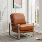 Picture of Cognac Tan Arm Chair With Upholstered And Gold/Silver Metal Frame