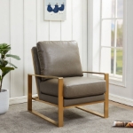 Picture of Grey Arm Chair With Upholstered And Gold/Silver Metal Frame