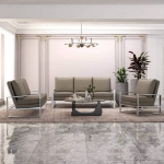Picture of Gold/Silver Frame Leather Full Size Grey Sofa, Loveseat and Chair