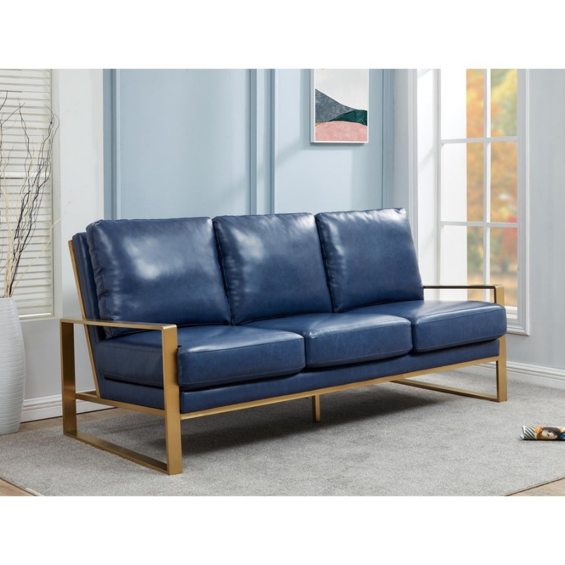 Picture of Gold Frame Leather Full Size Navy Blue Sofa