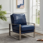 Picture of Navy Blue Arm Chair With Upholstered And Gold/Silver Metal Frame