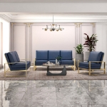 Picture of Gold/Silver Frame Leather Full Size Navy Blue Sofa, Loveseat and Chair