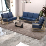 Picture of Gold/Silver Frame Leather Full Size Navy Blue Sofa, Loveseat and Chair