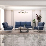 Picture of Gold/Silver Frame Leather Full Size Navy Blue Sofa, Loveseat and Chair